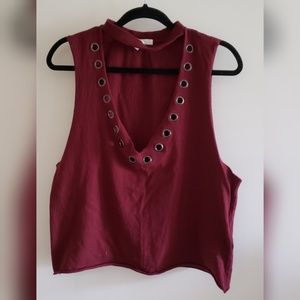 Marroon grommet cutout top